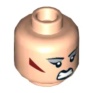 Minifig Head Magpie, Silver Eye Shadow, Dark Red Triangular Cheek Patches, Smile / Teeth Angry Print