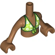 Minidoll Torso Girl with Lime Bikini Top with White Flowers and Dark Green Trim Print, Medium Nougat Arms with Hands