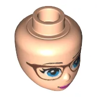 Minidoll Head with Blue Eyes, Glasses with Copper Frames, Pink Lips with Closed Mouth Smile Print