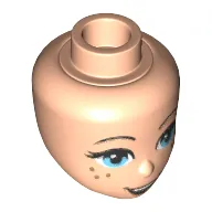 Minidoll Head with Medium Azure Eyes, Freckles, Dark Tan Lips and Open Smile Print
