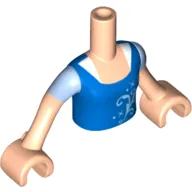 Minidoll Torso Girl with Blue Top with Bright Light Blue Sleeves Print, Light Nougat Arms with Hands and Bright Light Blue Sleeves Print