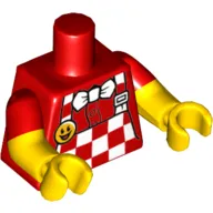 Torso, Dual Molded Arms, Checkered Apron and White Bow Tie, Smile Button Print, Red Sleeves Pattern, Yellow Arms and Hands