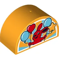 Duplo Brick 2 x 4 x 2 Curved Top with Red Rabbit, Four Balloons with Medium Azure and Bright Light Orange Sun-rays Background Print