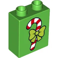 Duplo Brick 1 x 2 x 2 with Bottom Tube - Candy Cane Print