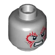 Minifig Head Drax, Dark Bluish Gray Cheek Lines, Red Tattoos on Front and Back, Angry Expression Print [Hollow Stud]