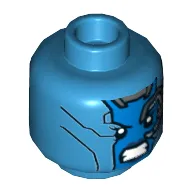 Minifig Head Nebula, Dual Sided, Blue Face, Mechanical Left Eye, Angry Expression and Silver Stripes on Back Print [Hollow Stud]