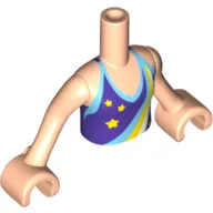 Minidoll Torso Girl with Dark Purple Halter Top with Stars and Dark Azure, Yellow and White Rainbow Print, Light Nougat Arms with Hands