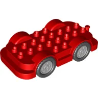 Duplo Car Base 4 x 8 with Four Black Wheels and Light Bluish Gray Hubs