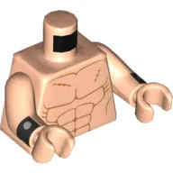 Torso Bare Chest with Muscles and 3 Scars Print, Light Nougat Arms and Hands with Black Cuffs Print