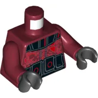 Torso Armor with Shoulders and Belt and Red Circuitry Print, Dark Red Arms, Black Hands