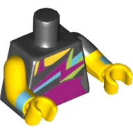 Torso, Odd Dual Molded Arms, Dark Purple, Medium Blue, Lime, Bright Light Orange Colors on Black Shirt Print, Left Black Sleeve Pattern, Yellow Arms and Hands