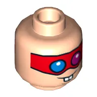 Minifig Head Polka-Dot Man, Dual Sided, Red Eyemask with Blue and Red Eyes, Buck Teeth, Neutral / Scared Print [Hollow Stud]