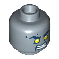 Minifig Head Clay (Stone), Dual Sided, Dark Blue Thick Eyebrows, Crooked Smile, White Pupils / Yellow Eyes, Angry Print [Hollow Stud]
