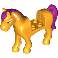 Animal, Horse with 2 x 2 Cutout - Bright Light Orange Eyes with White Face and Neck Decoration - Magenta Mane and Tail each with 1.5 hole