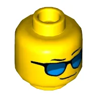 Minifig Head, Blue Sunglasses, Left Eyebrow Raised Print [Hollow Stud]