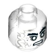 Minifig Head Captain Salazar, White Face with Gray Cracks and Spots, Bushy Black Eyebrows, White Eyes, Bared Teeth Print [Hollow Stud]