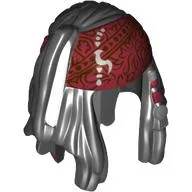 Hair Dreadlocks with Beads and Dark Red Brocade Bandana Print (Captain Jack)
