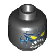Minifig Head General Garg, Yellow Triangular Eyes, Blue Lightning on Front and Back, Pointed White Teeth Print [Hollow Stud]