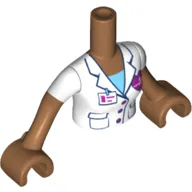 Minidoll Torso Woman with White Blouse with Pockets, Name Badge, and Magenta Heart Print, Medium Nougat Arms and Hands