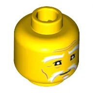 Minifig Head Sensei Wu (Master), White and Gray Eyebrows and Goatee, Eyelashes, Thin Mouth, Medium Nougat Wrinkles, Concerned Expression Print [Hollow Stud]