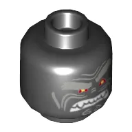 Minifig Head Garmadon, Light Bluish Gray Bushy Eyebrows, Left Raised Eyebrow, Red Eyes, Clenched White Fangs Print [Hollow Stud]