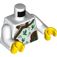 Torso Robe with Ornate Red and Green Trim, Birds and Flowers Print, White Arms, Yellow Hands
