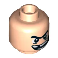 Minifig Head Sandman, Unibrow, Wide Grin with Missing Tooth Print [Hollow Stud]