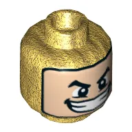 Minifig Head Loki, Balaclava, Light Nougat Face, Arched Eyebrows, Wide Smile with Teeth Print [Hollow Stud]