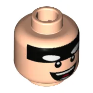 Minifig Head Batman, Black Stripe on Forehead, Big Open Smile with Teeth Print [Hollow Stud]