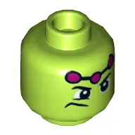 Minifig Head Brainiac, Frown, Magenta Connected Dots Print [Hollow Stud]