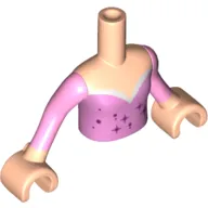 Minidoll Torso Girl with Bright Pink Top with Magenta Stars and Pink Sleeves Print with Light Nougat Arms and Hands