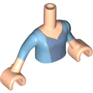 Minidoll Torso Girl with Bright Light Blue Dress with Silver Lacework on Medium Blue with Sleeves (Cinderella)