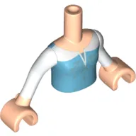 Minidoll Torso Girl with Blue Top with Metallic Light Blue Ice Crystals Pattern, White Sleeves, and Light Nougat Hands Print