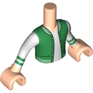 Minidoll Torso Boy with Light Nougat Arms and Hands with White Shirt with Green Bands at Wrist, and Green Jacket Print