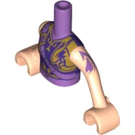 Minidoll Torso Girl with Armored Top with Dark Purple and Gold Trim, Air Icon Print, Light Nougat Arms with Hands with Purple Tattoo Print