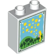 Duplo Brick 1 x 2 x 2 with Bottom Tube with Flowers and Pollen Painting