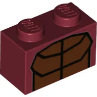 Brick 1 x 2 with Reddish Brown Muscles Outline Print
