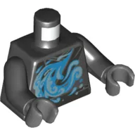 Torso Robe with Pearl Titanium Sash and Water Swirl Print (Nya), Black Arms, Dark Bluish Gray Hands