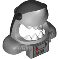 Mask Shark Head with Wide Open Mouth with White Teeth, Black Eyes, and Front Panel with Low Battery Print