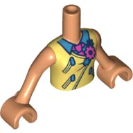 Minidoll Torso Girl with Bright Light Yellow Vest, Tie, Flower, Blue Shirt Print, Nougat Arms and Hands