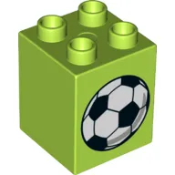Duplo Brick 2 x 2 x 2 with Soccer Football on 2 Sides, Normal/Deflating Print
