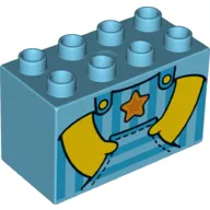 Duplo Brick 2 x 4 x 2 with Overall, Hands in Pockets, Star Print