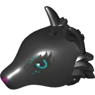 Animal Body Part, Fox Head with Dark Turquoise Eyes, Silver Swirls and Purple Nose print