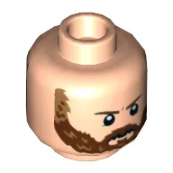 Minifig Head Captain America (Steve Rogers), Dual Sided, Reddish Brown Beard and Moustache, Open Smile / Frown Print [Hollow Stud]