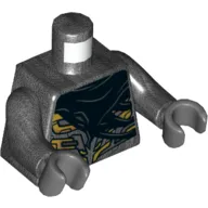 Torso Armor with Gold and Dark Bluish Gray Details, Black Tattered Cape Print, Pearl Titanium Arms, Dark Bluish Gray Hands