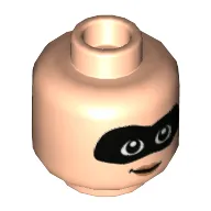 Minifig Head Violet Parr, Dual Sided, Black Eyemask, Closed Smile / Worried Print [Hollow Stud]