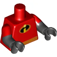 Torso, Dual Molded Arms, 'I' Incredibles Suit, Orange Belt Print, Red Sleeves Pattern, Black Arms and Hands
