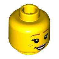 Minifig Head Flower Pot Girl, Dark Orange Eyebrows, Freckles, Bright Pink Lips, Open Mouth Smile / Frown