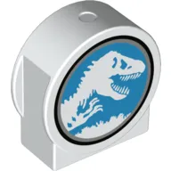 Duplo Brick 1 x 3 x 2 Round Top, Cut Away Sides with Dinosaur, Jurassic World Logo print