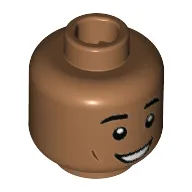 Minifig Head Dean Thomas, Eyebrows, Reddish Brown Cheek Lines, Wide Grin Print [Hollow Stud]